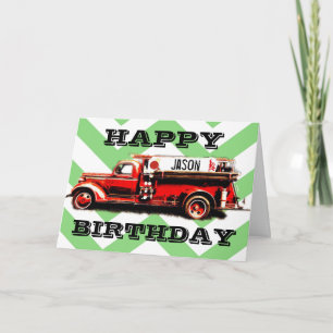 Vintage Fire Lastbil Birthday Kort