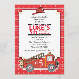Vintage Fire Lastbil Födelsedagsfest inbjudan