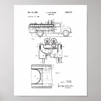Vintage Fire Lastbil Patent Poster, brandman Poster