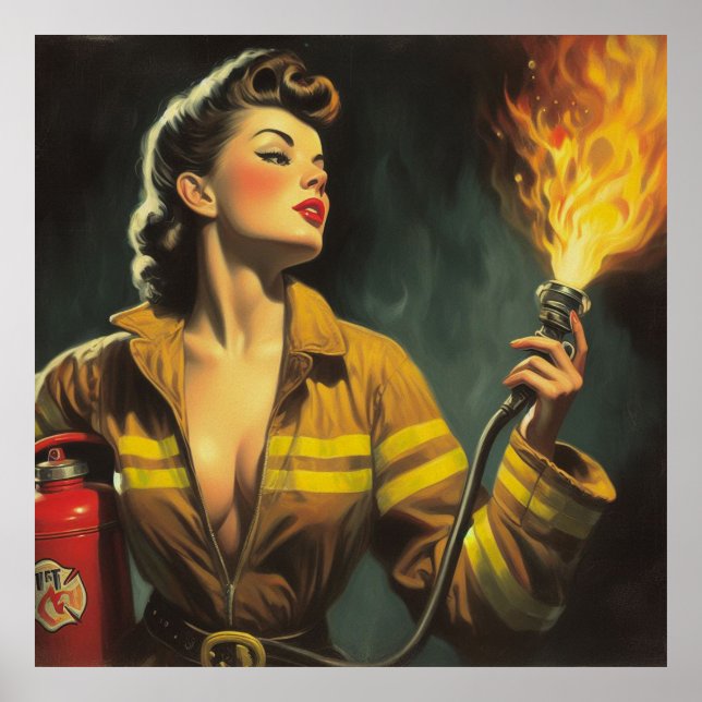 Vintage Firefighter Pin Up Poster (Framsidan)