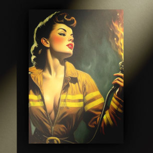 Vintage Firefighter Pin Up Vykort