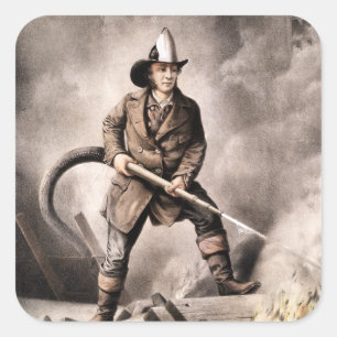 Vintage Fireman Illustration Fyrkantigt Klistermärke
