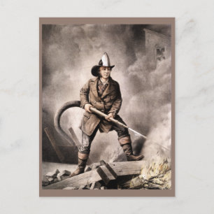 Vintage Fireman Illustration Vykort