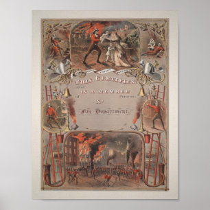 Vintage Fireman's Certificate - 1877 Poster