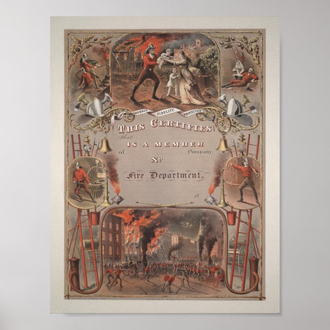 Vintage Firemans certifikat - 1877 Poster (Framsidan)