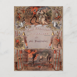 Vintage Firemans certifikat Vykort