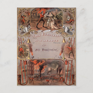 Vintage Firemans certifikat Vykort