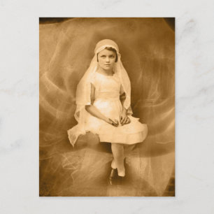 Vintage First Communion Girl, Dress, Veil, Ro Vykort