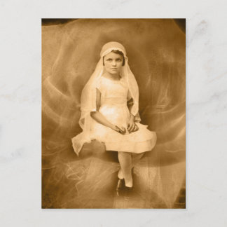 Vintage First Communion Girl, Dress, Veil, Ro Vykort