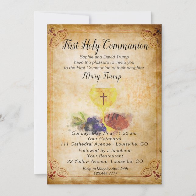 Vintage First Holly Communion-inbjudan (Framsida)