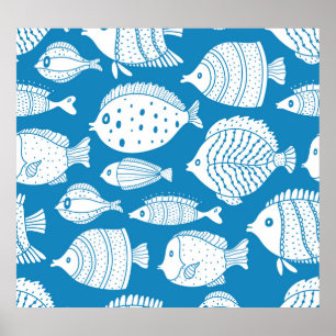 Vintage Fish: Illustration Set för dekorativ illus Poster