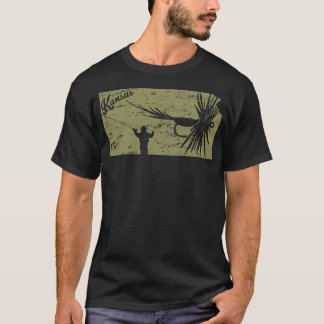 Vintage Fish Kansas State Karta KS Flygfiske T Shirt