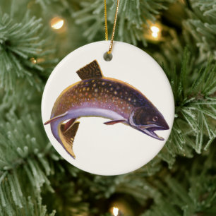Vintage Fish, sportfiskare Julgransprydnad Keramik