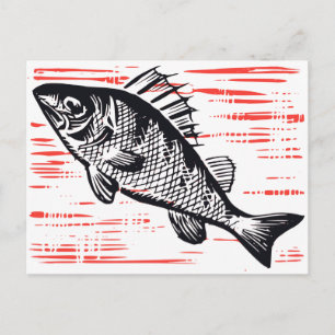 Vintage Fish Woodcut Vykort
