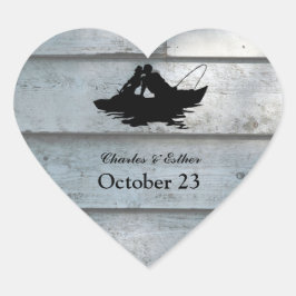 Vintage Fishing Älskare Wood Heart Sticker Hjärtformat Klistermärke