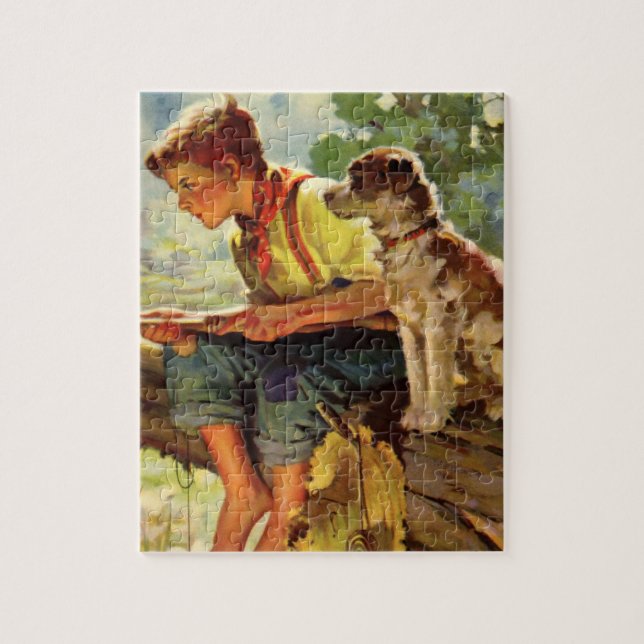 Vintage Fishing, Boy med hans marionett och Mask Pussel (Vertikal)