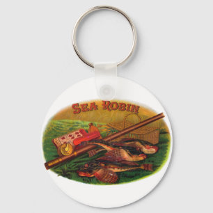 Vintage Fishing Gear Cigar Label Art, Sea Robin Nyckelring