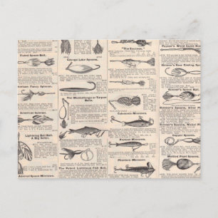 Vintage Fishing Lures: Antique 1900-talet Fisherma Vykort