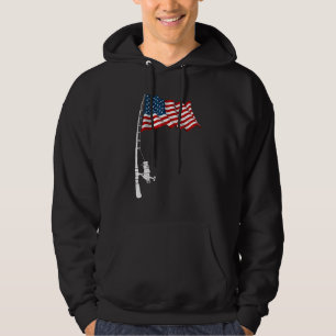 Vintage Fishing Rod American Flagga Fishing 4th of Hoodie
