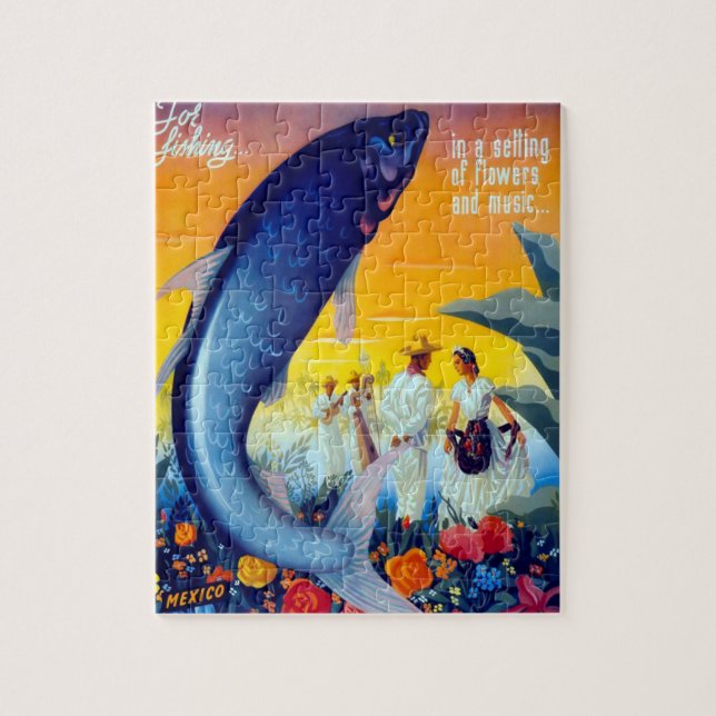 Vintage Fishing Vera Cruz Mexikansk reseturism Pussel (Vertikal)