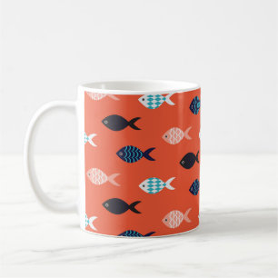 Vintage fisk, korallrött mönster. kaffemugg
