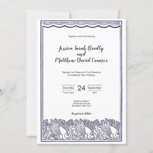 Vintage Fisk och Vinkara Beach Wedding Inbjudningar
