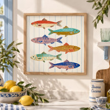 Vintage fisk väggkonst affisch kust kök inredning