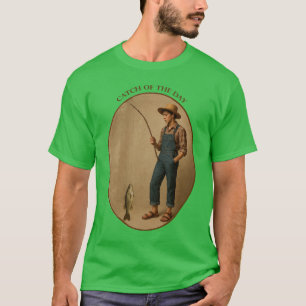 Vintage fiskare med en grenstolpe och fisk URM T Shirt
