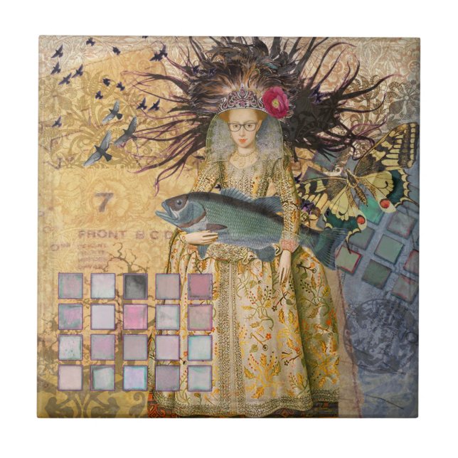 Vintage Fiskarna Kvinna Gotisk Klassiker Kakelplatta (Framsidan)