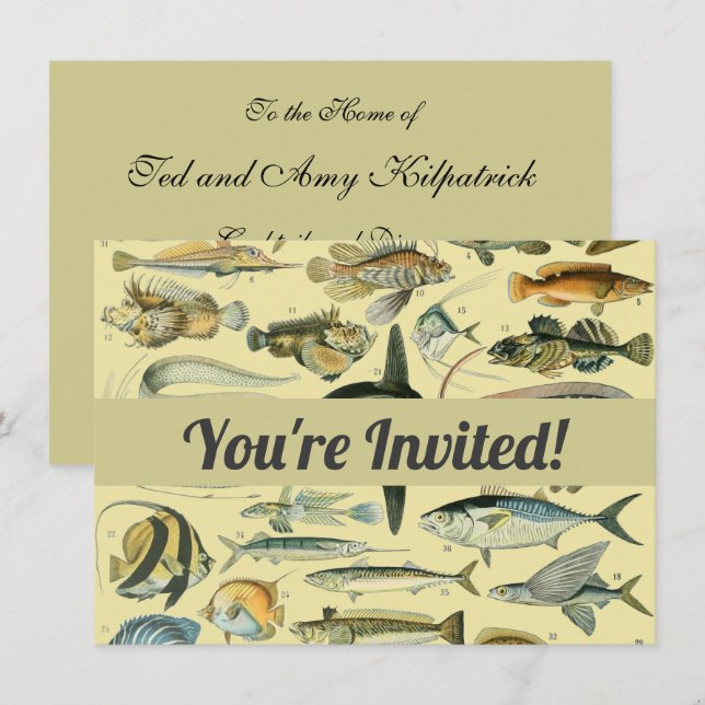Vintage Fiskart Inbjudningar (Fram/baksida)