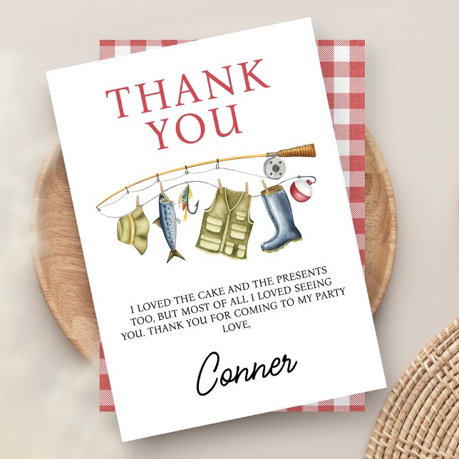 Vintage Fiske av rovfisk-o-fiskally en födelsedag Tack Kort (Boys Fishing Themed Birthday Thank You Card, O-fish-ally, the Big ONE, Fishing Party Thank You Card)