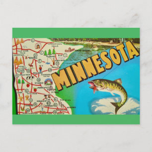 Vintage fiske karta över Minnesota Vykort