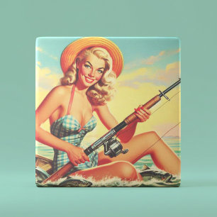 Vintage Fiske - Pin-up Kakelplatta