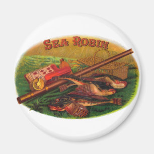 Vintage fiskeredskap Cigarretikettskonst, Sea Robi Magnet