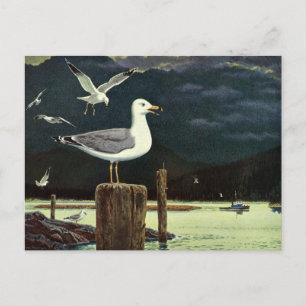 Vintage Fiskmås Perched Pier, marina fåglar Vykort