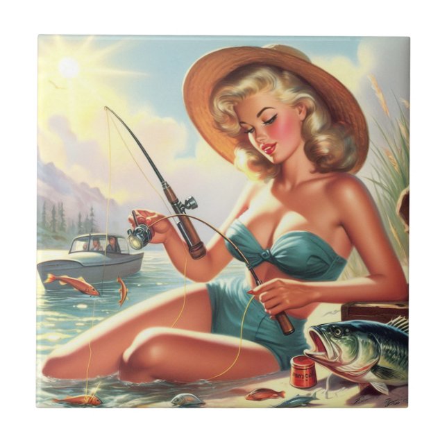 Vintage Fiskstift upp Kakelplatta (Framsidan)