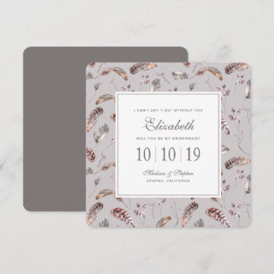 Vintage Fjäder och Blommönster - Bridesmaid Inbjudningar