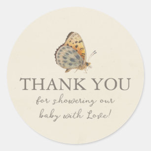 Vintage Fjäril Baby Shower Runt Klistermärke