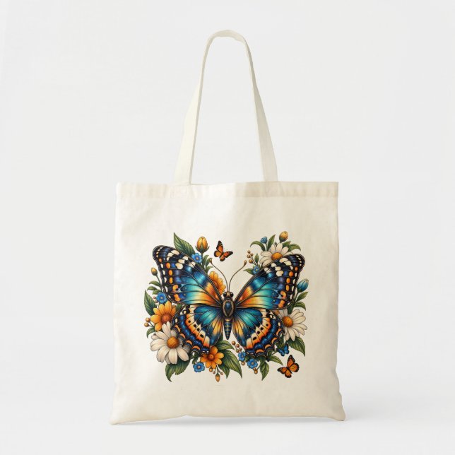 Vintage Fjäril Blommig Estetisk Handväskor Tygkasse (Framsidan)