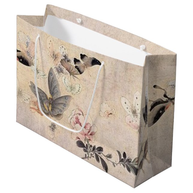 Vintage Fjäril Blommig Presentpåse (Framsidan Vinklad)