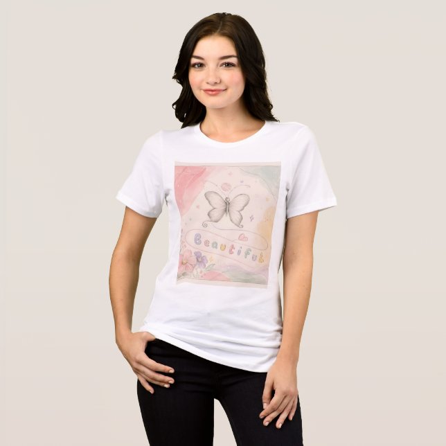 Vintage Fjäril Blommig T-Shirt | Mjuk Estetik  (Framsida Full)