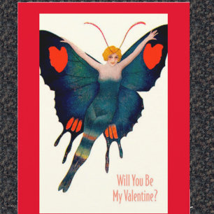 Vintage Fjäril Dam Valentine Kort