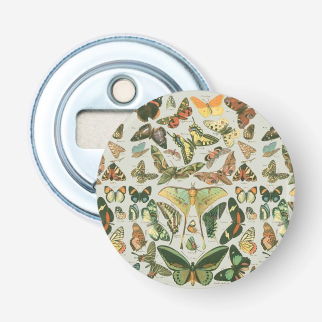 Vintage fjäril-mocka mönstertryck flasköppnare (Framsidan)