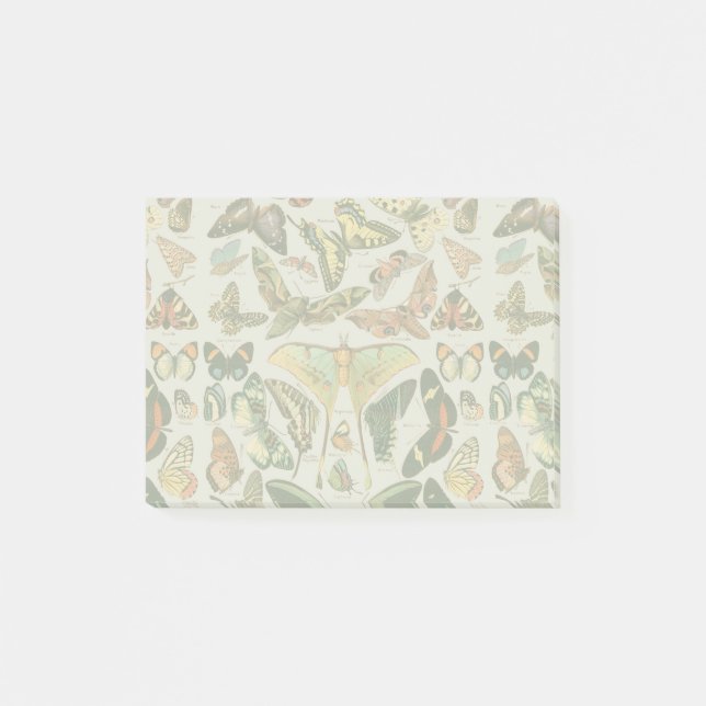Vintage fjäril-mocka mönstertryck post-it block (Framsida)