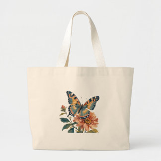 Vintage fjäril och blomster vattenfärg toteväska jumbo tygkasse