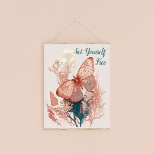 Vintage Fjäril på Blomma Poster