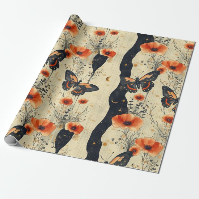 Vintage Fjäril Vildblomma (11) Presentpapper (Utrullad)