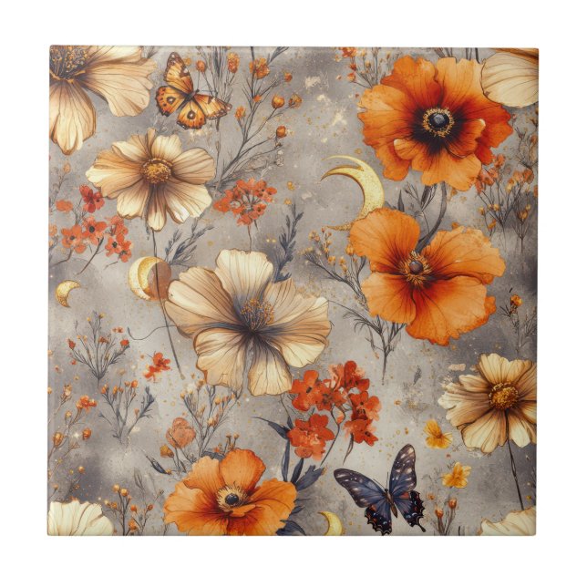 Vintage Fjäril Vildblomma (12) Kakelplatta (Framsidan)