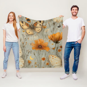 Vintage Fjäril Vildblomma (1) Fleecefilt