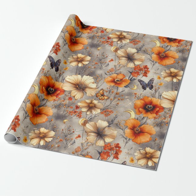 Vintage Fjäril Vildblomma (1) Presentpapper (Utrullad)